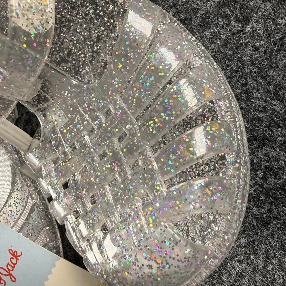 Cat & Jack silver glittery clogs with rainbow sparkles